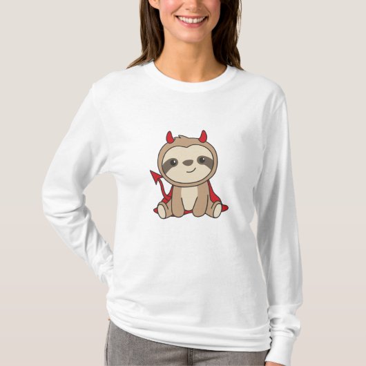 Sloth Halloween Niedlich Devil Hexenkostüm T-Shirt (Vorderseite)