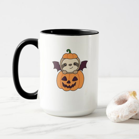 Sloth Halloween Pumpkin Bat Costume Tasse (Mit Donut)