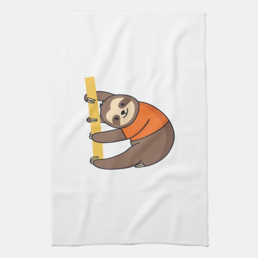 Sloth Hanging on Branch with Orange Geschirrtuch (Vertikal)