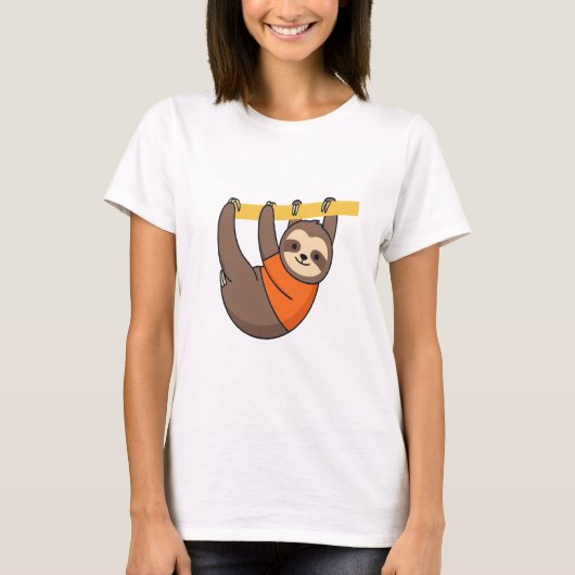 Sloth Hanging on Branch with Orange T-Shirt (Vorderseite)