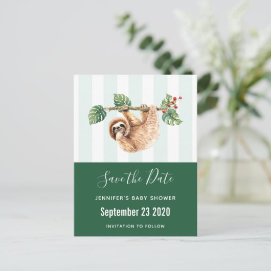 Sloth Hanging Upside Down Wasserfarbe Save the Dat Einladungspostkarte (Stehend Vorderseite)