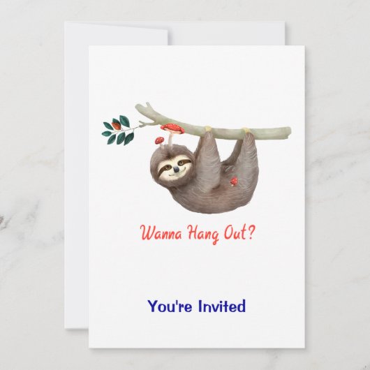 Sloth Hanging von Branch TEXT Wanna Hang Out? Einladung (Vorderseite)