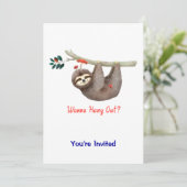 Sloth Hanging von Branch TEXT Wanna Hang Out? Einladung (Stehend Vorderseite)