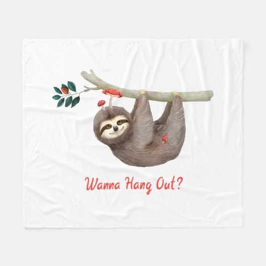 Sloth Hanging von Branch TEXT Wanna Hang Out? Fleecedecke (Vorderseite (Horizontal))