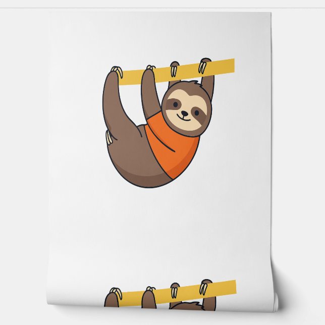 Sloth Hangon Branch mit Orange Tapete (Abrollen)