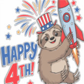 Sloth Happy 4th Rocket Fireworks USA Aufkleber (Vorderseite)