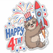 Sloth Happy 4th Rocket Fireworks USA Aufkleber (Vorderseite)