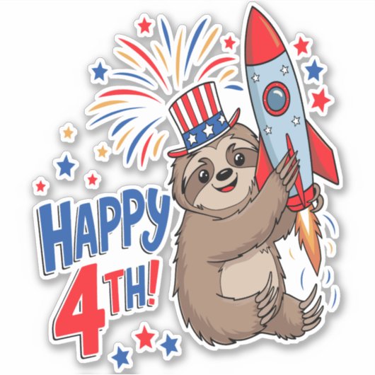 Sloth Happy 4th Rocket Fireworks USA Aufkleber (Vorderseite)