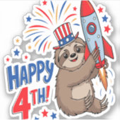 Sloth Happy 4th Rocket Fireworks USA Aufkleber (Vorderseite)