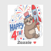 Sloth Happy 4th Rocket Fireworks USA Aufkleber (Blatt)