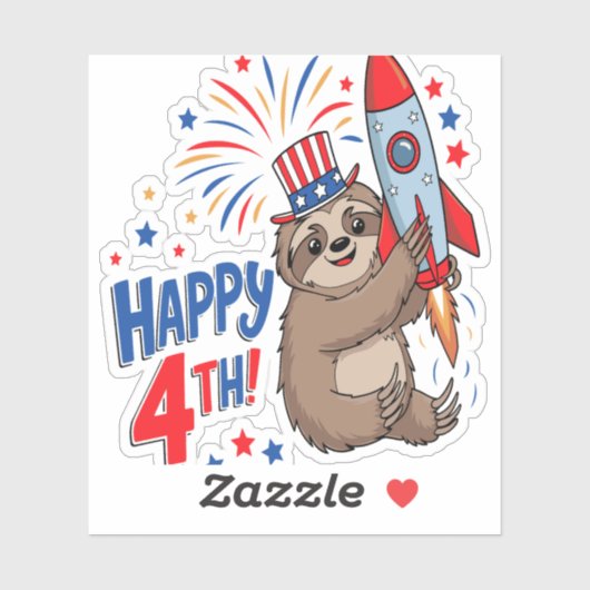 Sloth Happy 4th Rocket Fireworks USA Aufkleber (Blatt)