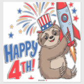 Sloth Happy 4th Rocket Fireworks USA Aufkleber (Blatt)