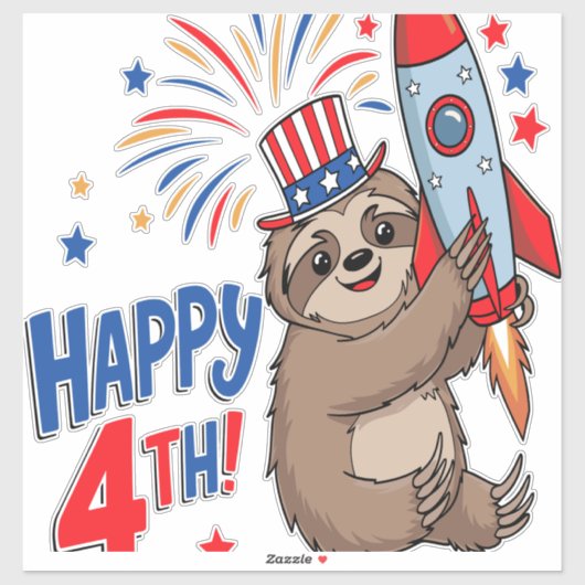Sloth Happy 4th Rocket Fireworks USA Aufkleber (Blatt)