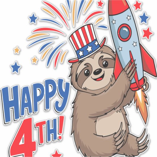 Sloth Happy 4th Rocket Fireworks USA Aufkleber (Vorderseite)