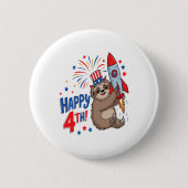 Sloth Happy 4th Rocket Fireworks USA Button (Vorderseite)