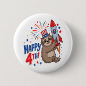 Sloth Happy 4th Rocket Fireworks USA Button (Vorderseite)