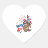 Sloth Happy 4th Rocket Fireworks USA Herz-Aufkleber (Vorderseite)