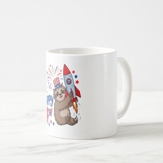 Sloth Happy 4th Rocket Fireworks USA Kaffeetasse (VorderseiteRechts)