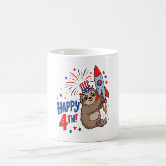 Sloth Happy 4th Rocket Fireworks USA Kaffeetasse (Mittel)