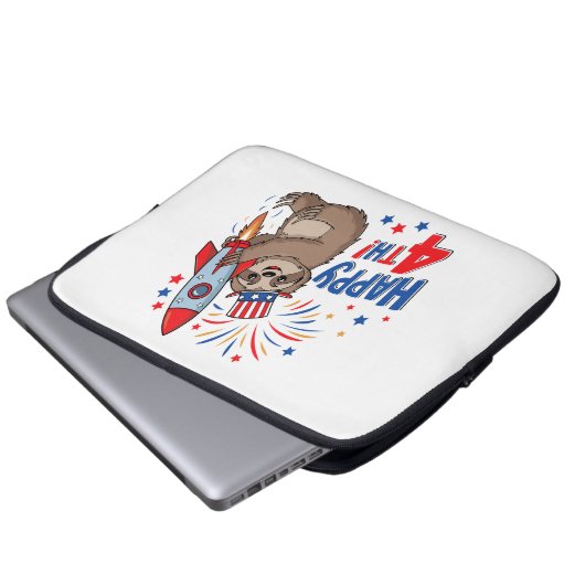 Sloth Happy 4th Rocket Fireworks USA Laptopschutzhülle (Vorne Knopf)