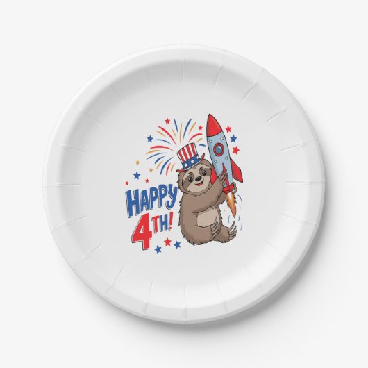 Sloth Happy 4th Rocket Fireworks USA Pappteller (Vorderseite)