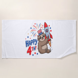 Sloth Happy 4th Rocket Fireworks USA Strandtuch