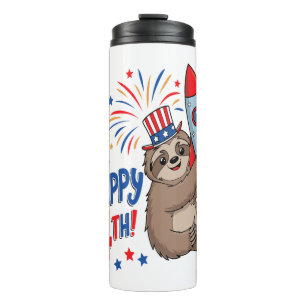 Sloth Happy 4th Rocket Fireworks USA Thermosbecher