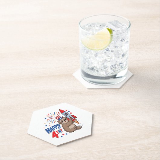 Sloth Happy 4th Rocket Fireworks USA Untersetzer (Vor Ort)