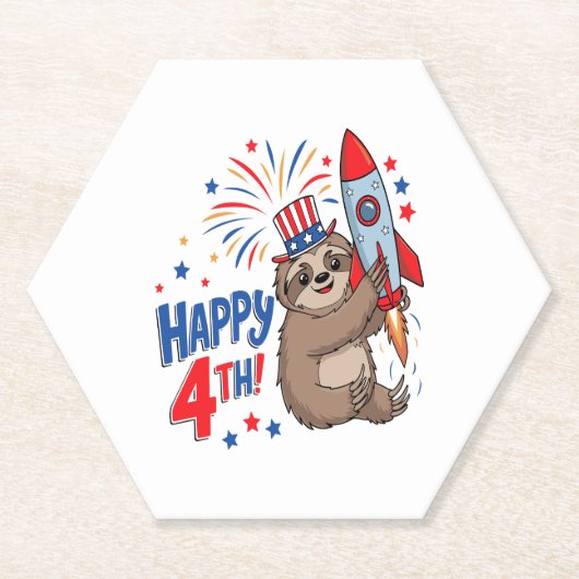 Sloth Happy 4th Rocket Fireworks USA Untersetzer (Vorderseite)