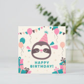 Sloth Happy Birthday Feiertagskarte (Stehend Vorderseite)