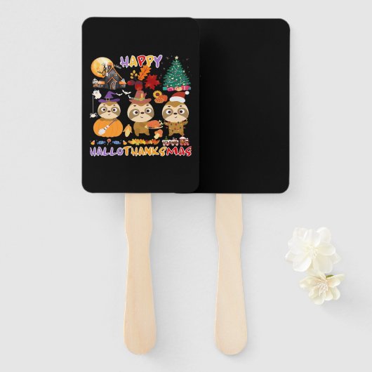 Sloth Happy Hallothanksmas Funny Halloween Thanksg Fächer (Vorne und Hinten)