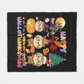 Sloth Happy Hallothanksmas Funny Halloween Thanksg Fleecedecke (Vorderseite (Horizontal))