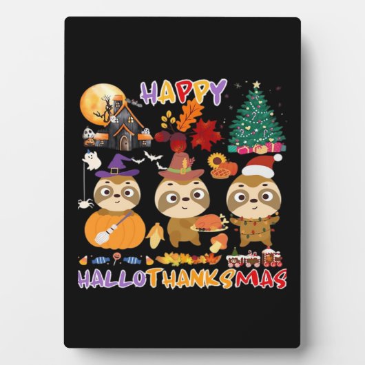 Sloth Happy Hallothanksmas Funny Halloween Thanksg Fotoplatte (Vorderseite)