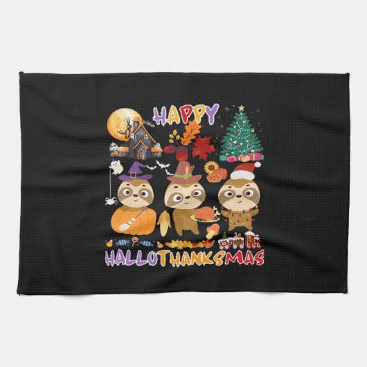 Sloth Happy Hallothanksmas Funny Halloween Thanksg Geschirrtuch (Horizontal)