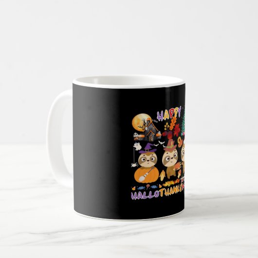 Sloth Happy Hallothanksmas Funny Halloween Thanksg Kaffeetasse (Vorderseite Links)