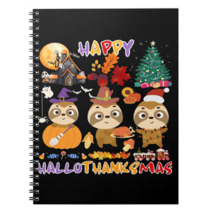 Sloth Happy Hallothanksmas Funny Halloween Thanksg Notizblock