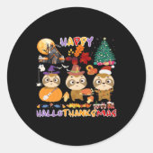 Sloth Happy Hallothanksmas Funny Halloween Thanksg Runder Aufkleber (Vorderseite)