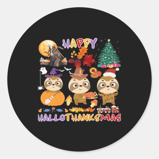 Sloth Happy Hallothanksmas Funny Halloween Thanksg Runder Aufkleber (Vorderseite)
