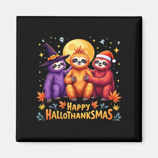 Sloth Happy Hallothanksmas Halloween-Erntedank Magnet (Vorne)