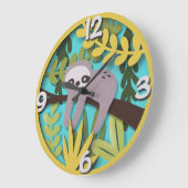 Sloth Haven: Whimsical Papercut Kinderzimmer Große Wanduhr (Winkel)