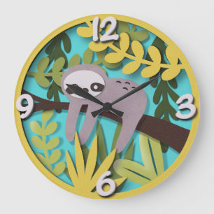 Sloth Haven: Whimsical Papercut Kinderzimmer Große Wanduhr