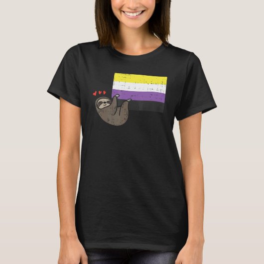 Sloth Hearts mit nichtbinärem Flag Niedlich Enby N T-Shirt (Vorderseite)