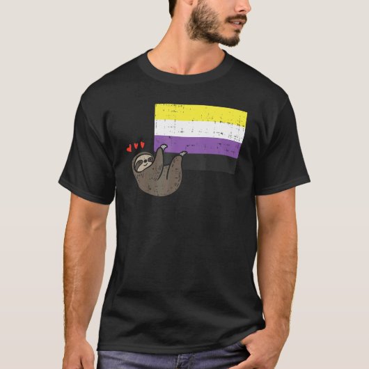 Sloth Hearts mit nichtbinärem Flag Niedlich Enby N T-Shirt (Vorderseite)