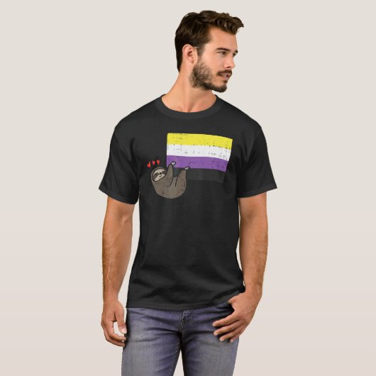 Sloth Hearts mit nichtbinärem Flag Niedlich Enby N T-Shirt (Vorne ganz)