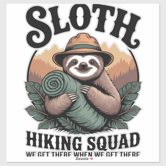 Sloth Hiking Squad Funny Camping Aufkleber (Blatt)