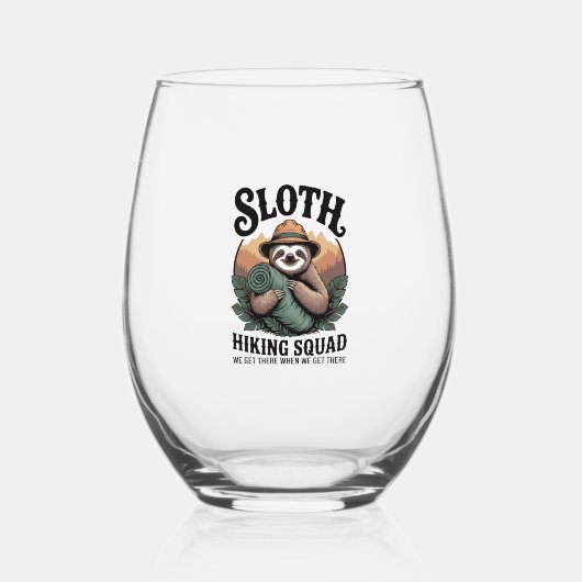 Sloth Hiking Squad Funny Camping Weinglas Ohne Stiel (Vorderseite)