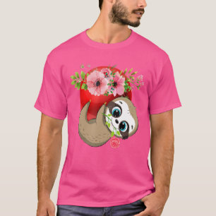 Sloth Holding Floral Bowling Ball Player Family K T-Shirt