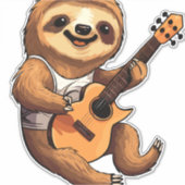Sloth Holding Guitar Santa Hat Aufkleber (Vorderseite)