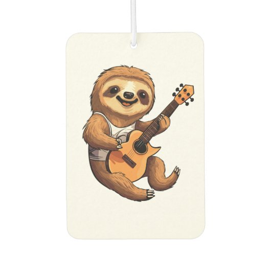 Sloth Holding Guitar Santa Hat Autolufterfrischer (Vorderseite)