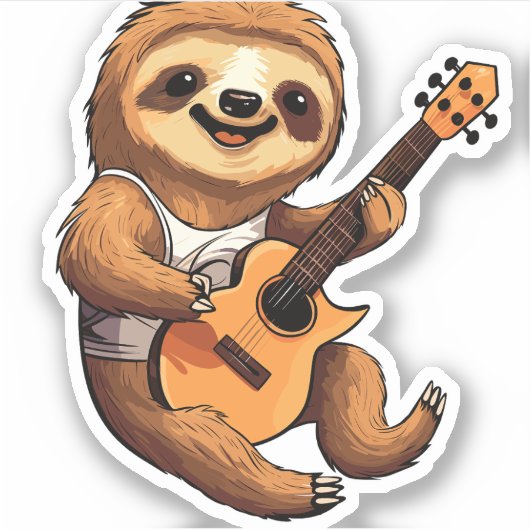 Sloth Holding Guitar Weihnachtsmannmütze Aufkleber (Vorderseite)